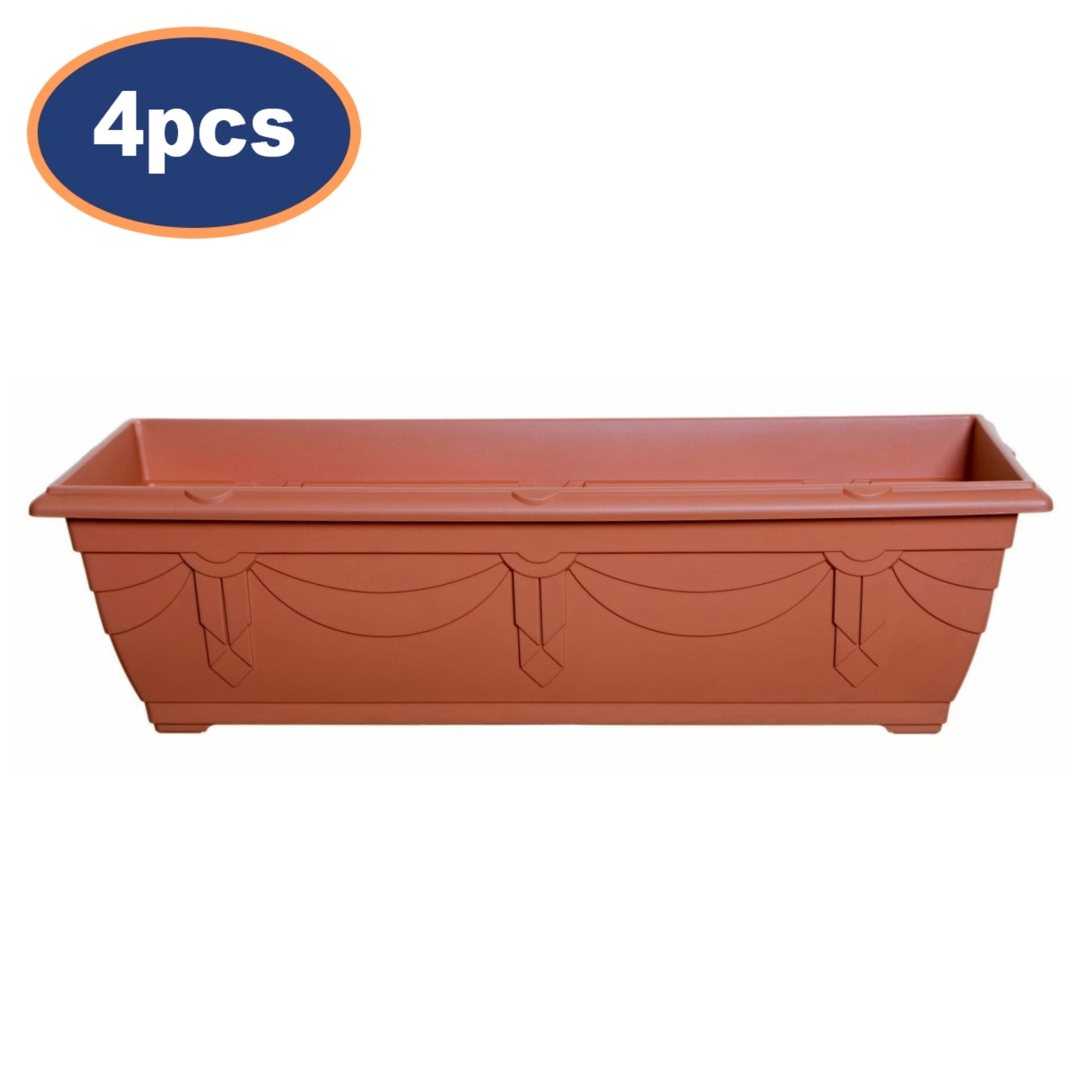 4Pc 60cm Window Box Planter Plastic Brown Garden Trough