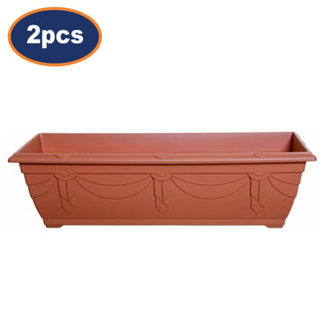 2Pc 60cm Window Box Planter Plastic Brown Garden Trough