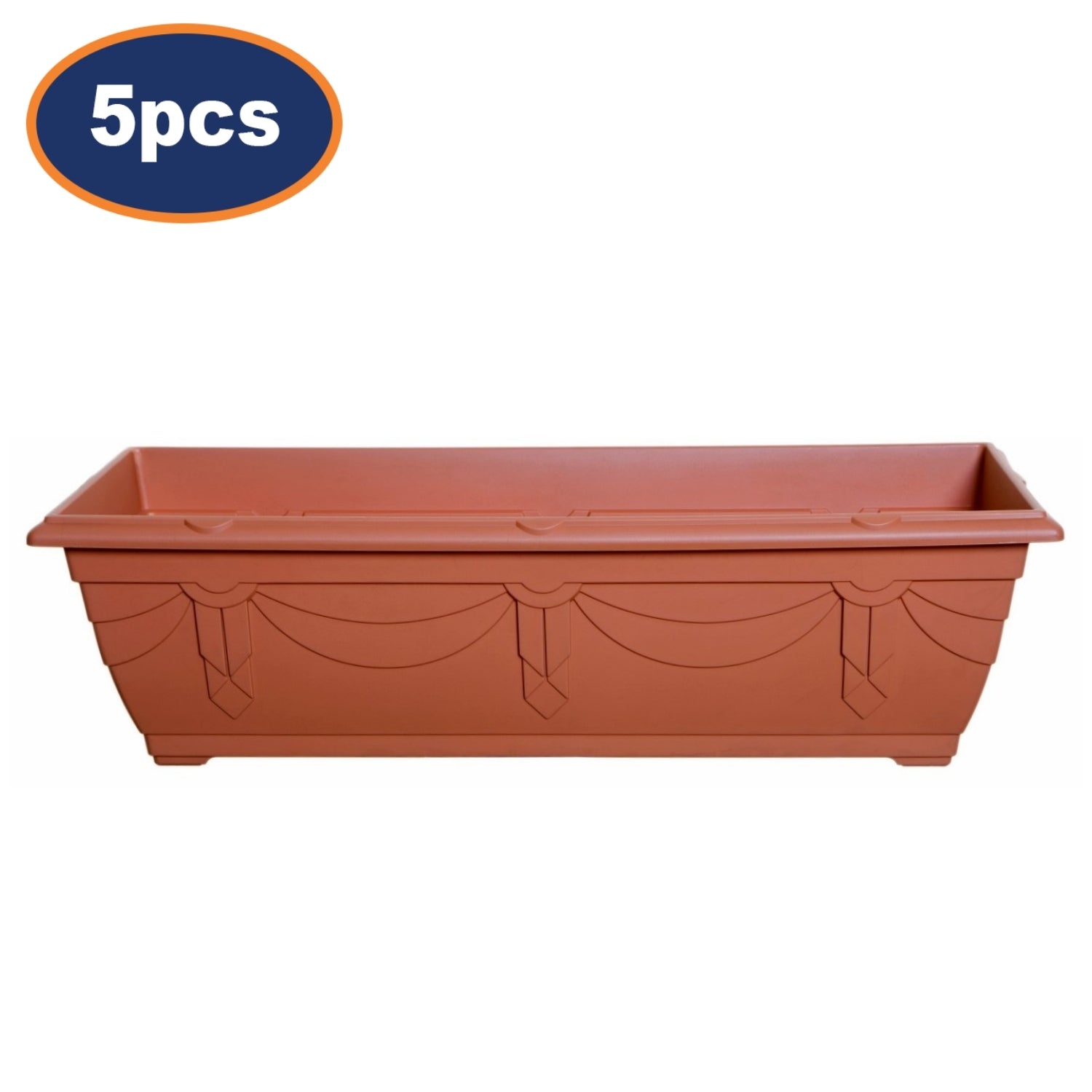 5Pc 60cm Window Box Planter Plastic Brown Garden Trough