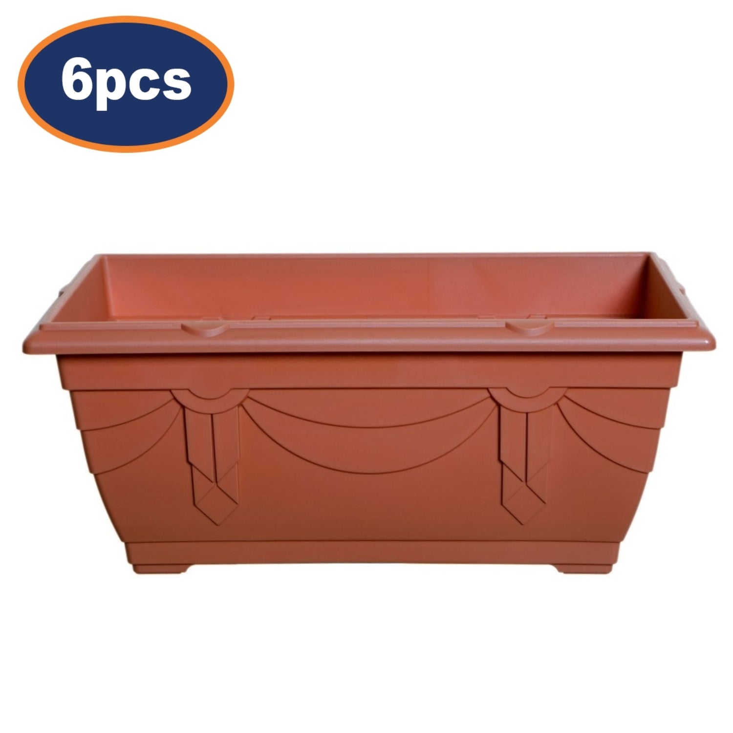 6Pc 40cm Window Box Planter Plastic Brown Garden Trough