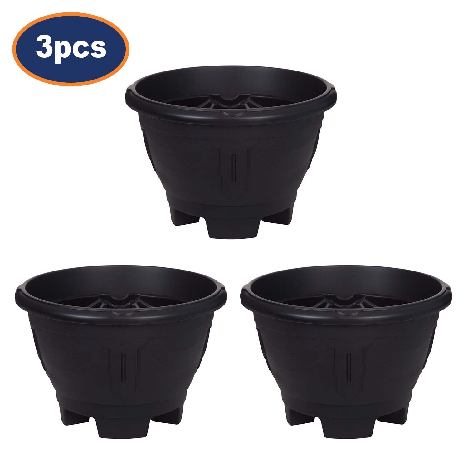 3Pcs 34cm Black Venetian Round Planter With Legs