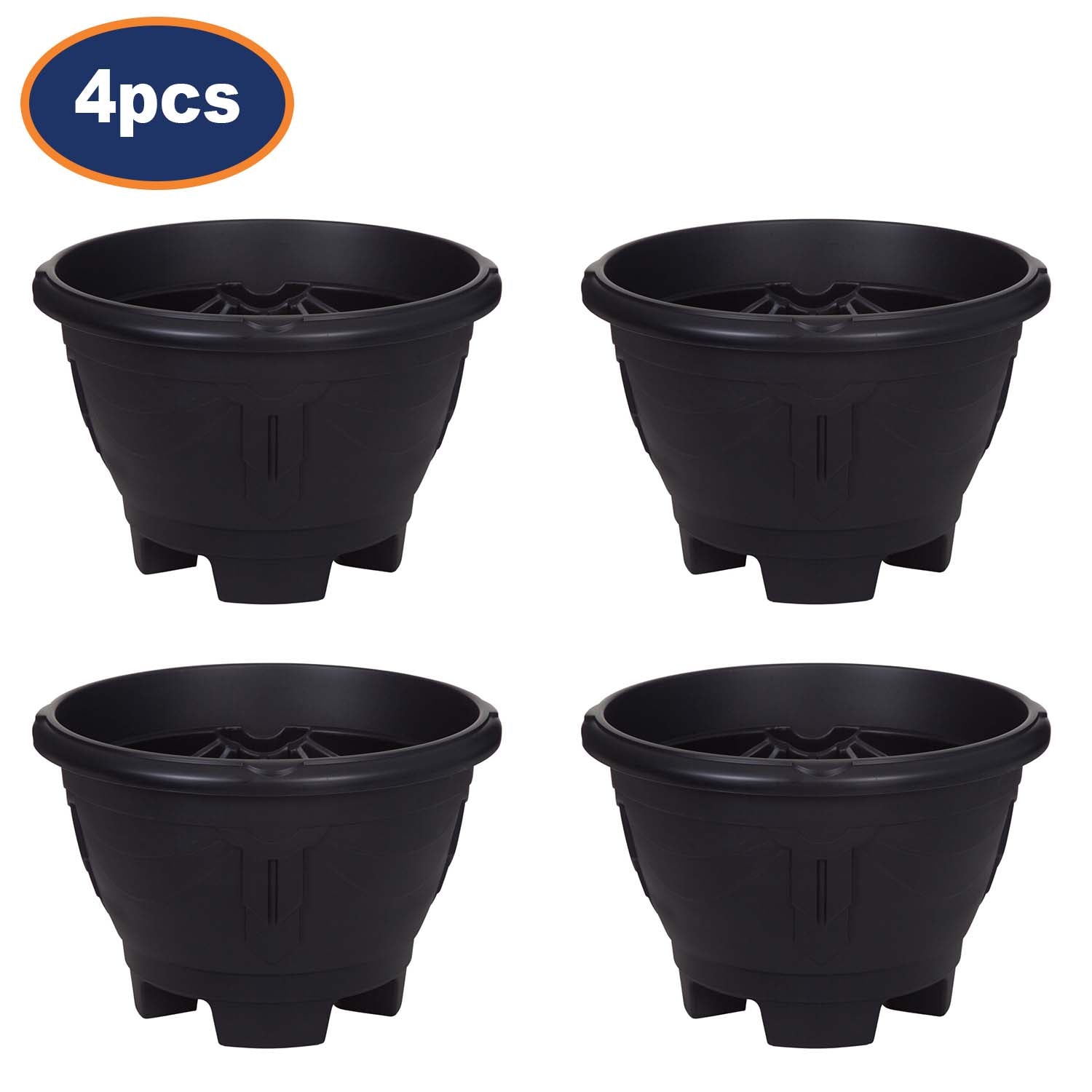 4Pcs 34cm Black Venetian Round Planter With Legs