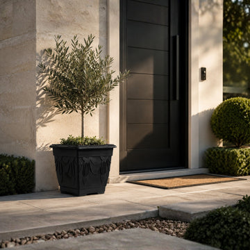 41cm Venetian Planter Square Plastic Black Flower Pot