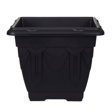 41cm Venetian Planter Square Plastic Black Flower Pot