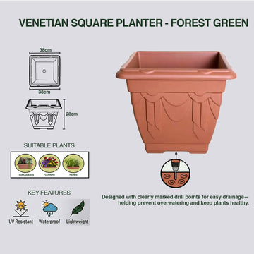 38cm Terracotta Plastic Venetian Flower Pot Square Planter
