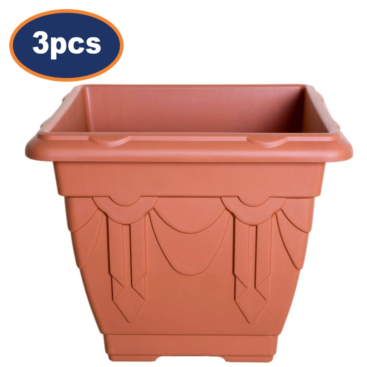 3Pcs 30cm Plastic Planter Square Brown Garden Basket