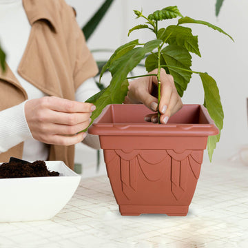 5Pcs 30cm Plastic Planter Square Brown Garden Basket