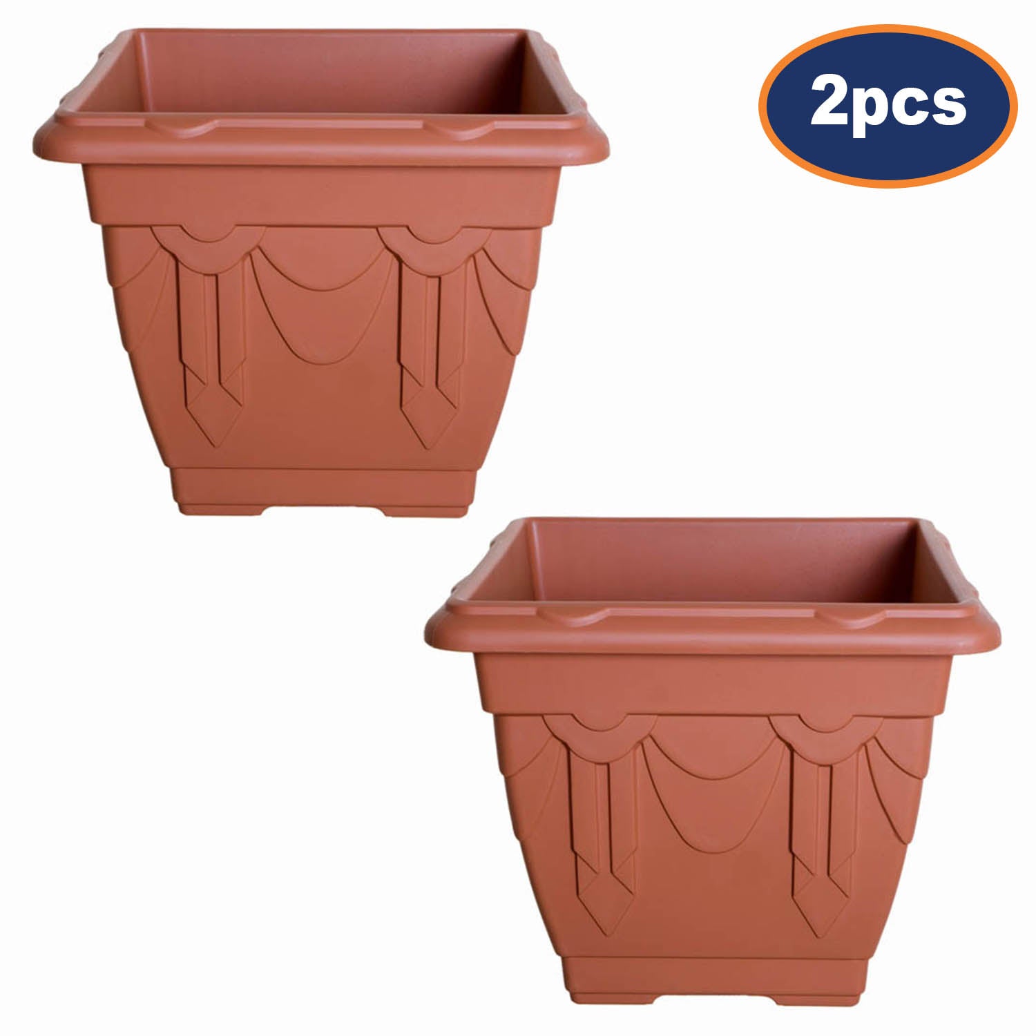 2Pcs 22cm Plastic Planter Square Brown Garden Basket