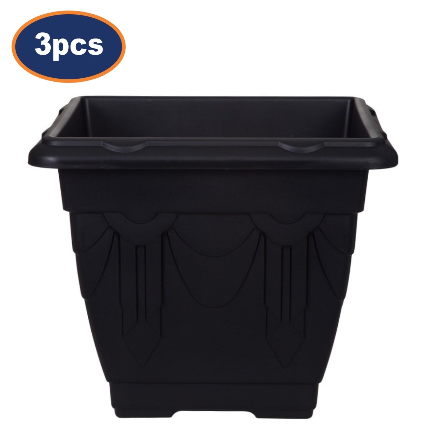 3Pcs 30cm Plastic Planter Square Black Garden Basket