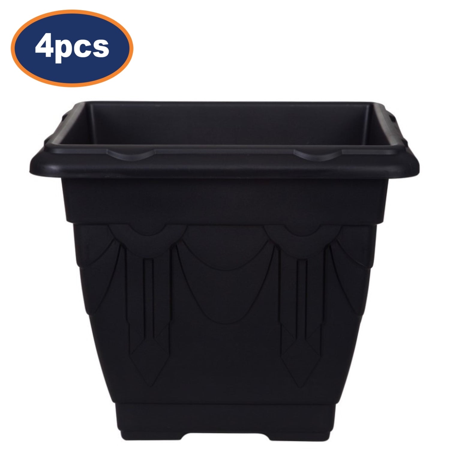 4Pcs 30cm Plastic Planter Square Black Garden Basket