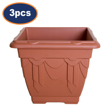 3Pcs 22cm Plastic Planter Square Brown Garden Basket