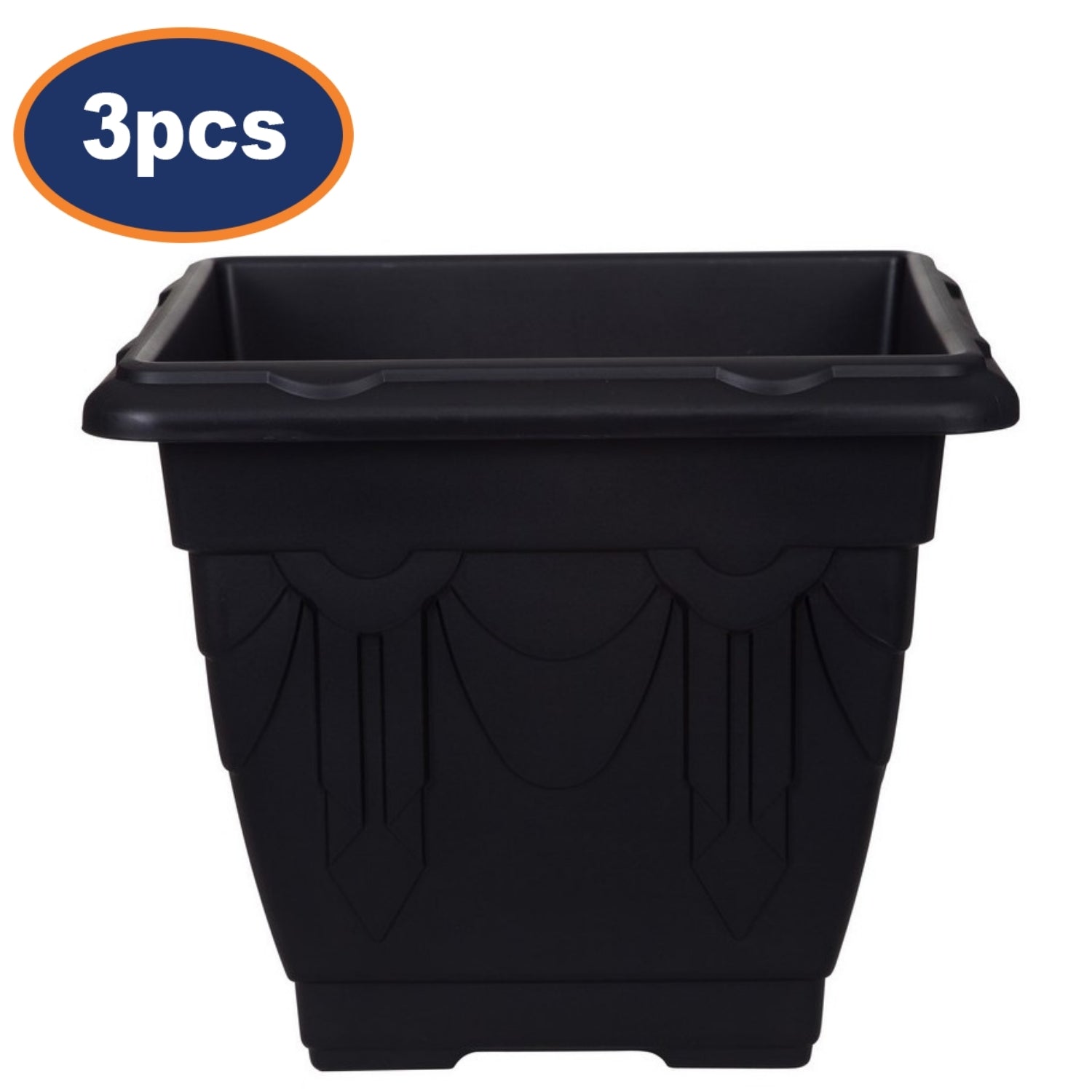 3Pcs 22cm Plastic Planter Square Black Garden Basket