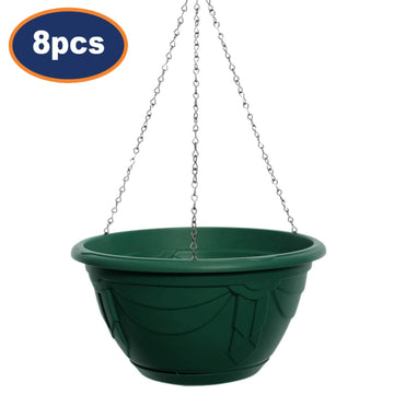 8Pcs 32cm Green Hanging Round Plastic Planter