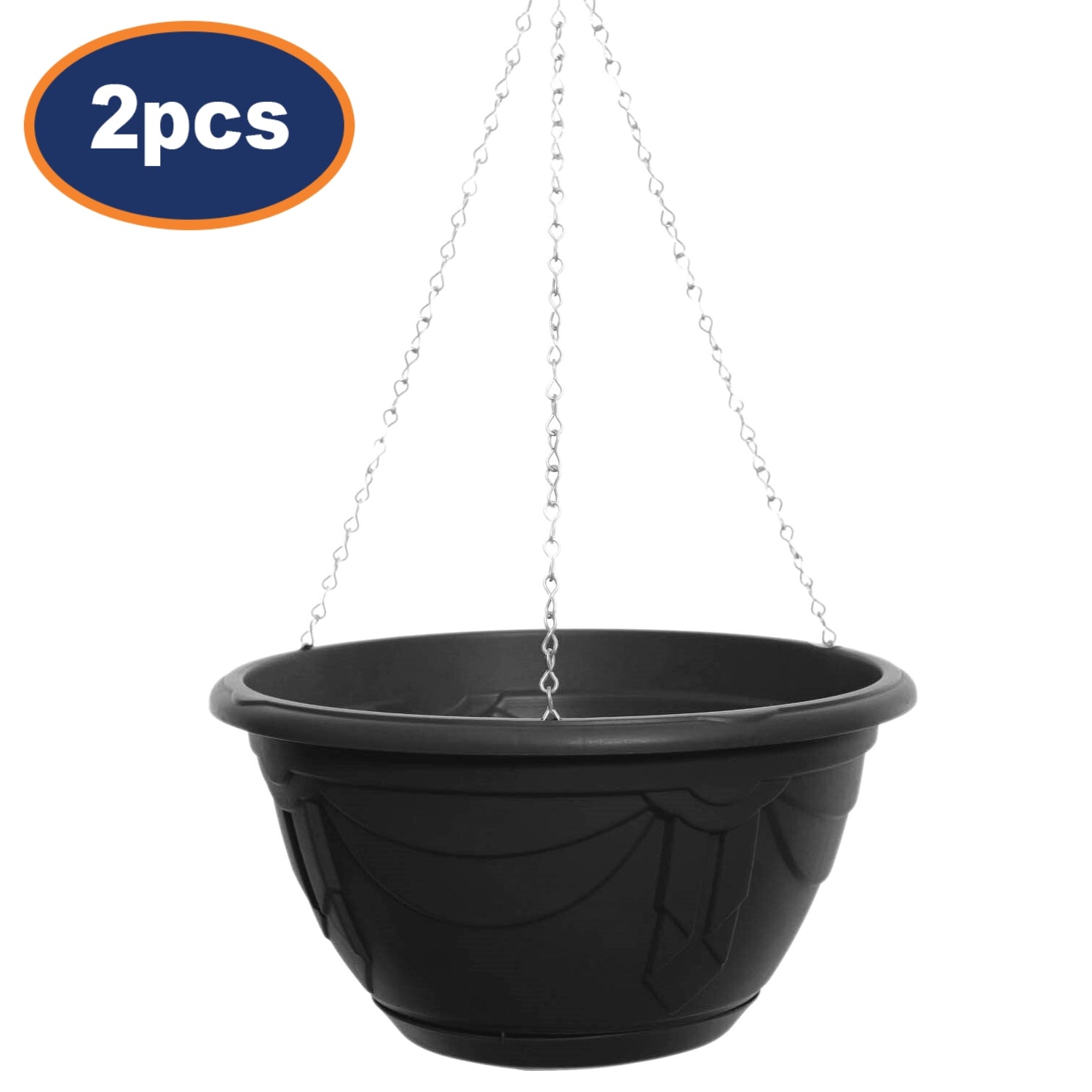 2Pcs 32cm Black Hanging Round Plastic Planter