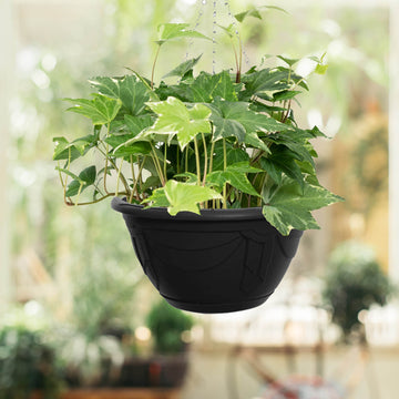 2Pcs 32cm Black Hanging Round Plastic Planter