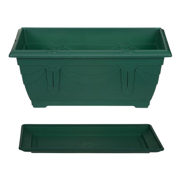 40cm Green Venetian Window Box Planter & Drip Saucer