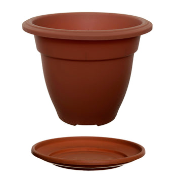 20cm Plastic Round Bell Planter & Terracotta Venetian Saucer Set