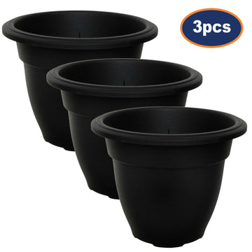 3Pcs 20cm Plastic Black Bell Planter Round Flower Plant Pot