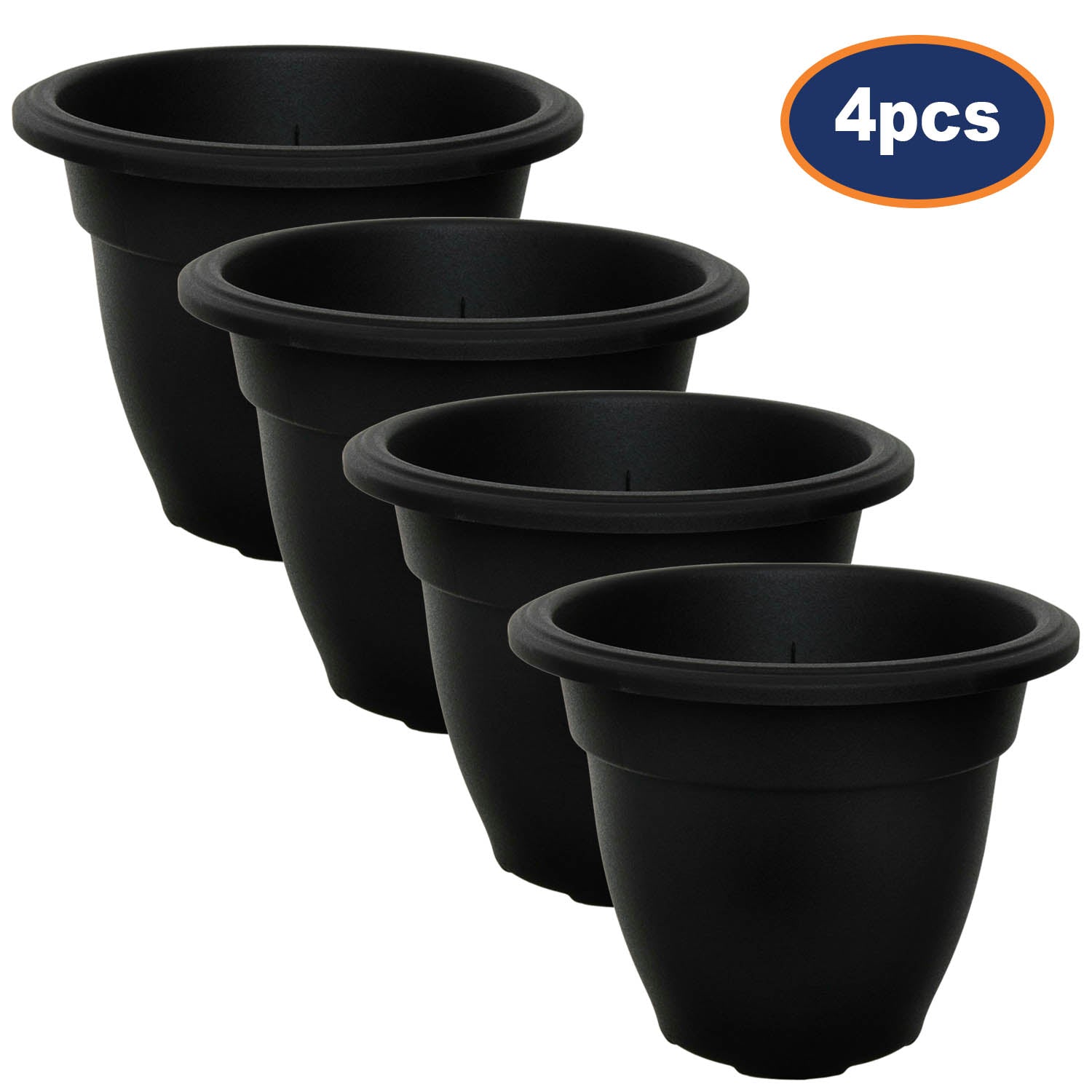 4Pcs 20cm Plastic Black Bell Planter Round Flower Plant Pot