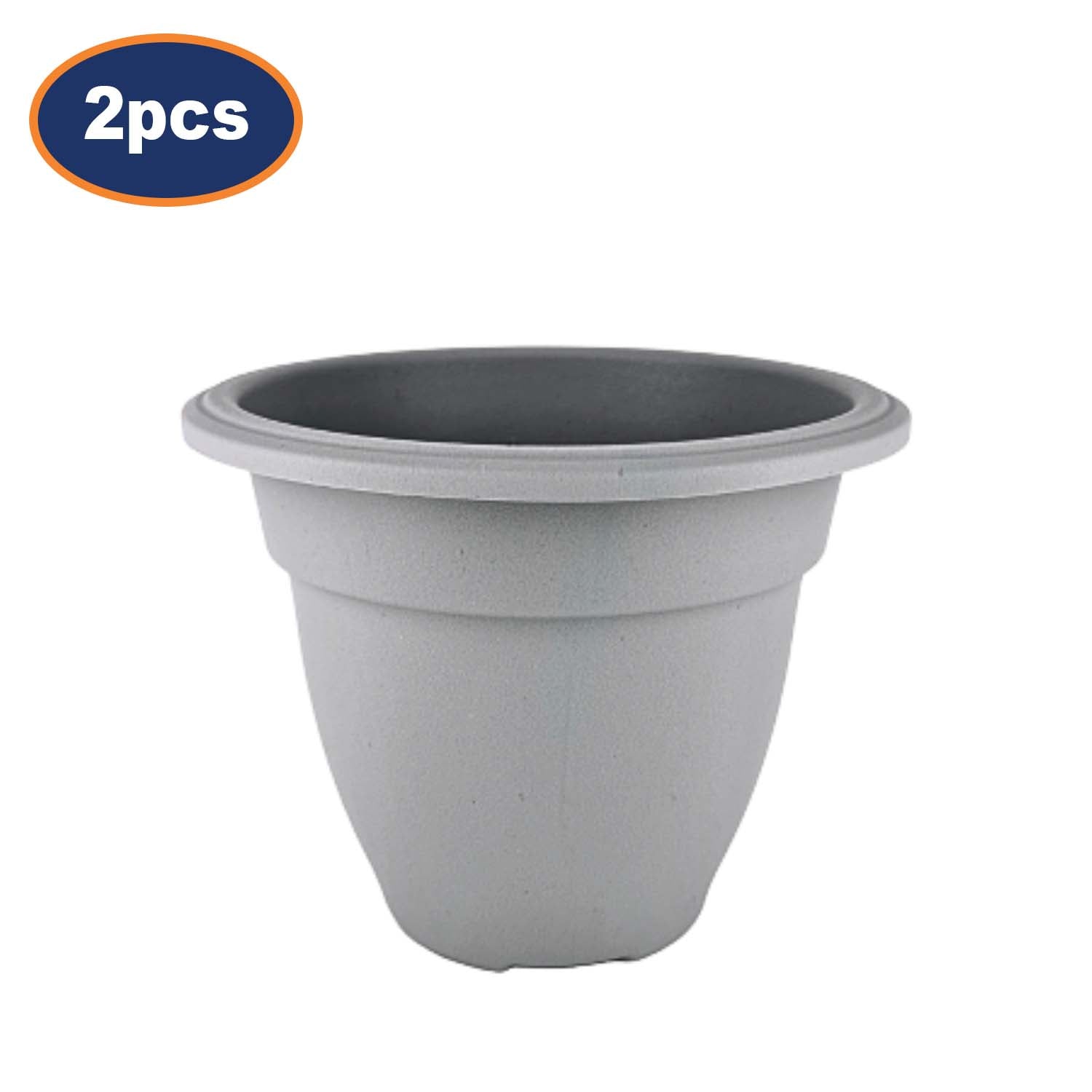 2Pcs 20cm Grey Plastic Round Planter