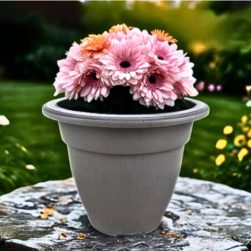 20cm Grey Plastic Round Planter
