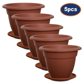5set 30cm Basic Round Brown Bell Planter & Drip Saucer Tray
