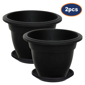 2-Set 30cm Plastic Bell Planter Round Flower Plant Pot Black