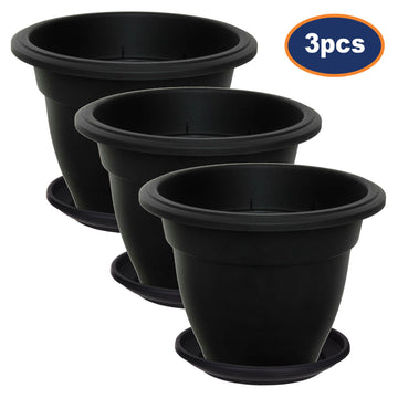 3-Set 30cm Plastic Bell Planter Round Flower Plant Pot Black
