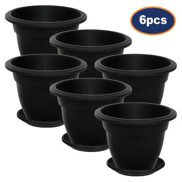 6-Set 30cm Plastic Bell Planter Round Flower Plant Pot Black