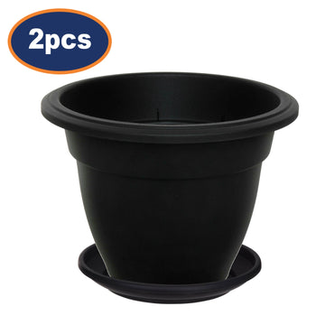 2-Set 30cm Plastic Bell Planter Round Flower Plant Pot Black