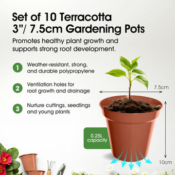7.5cm Garden Pots Set of 10 Growing Flower Pot Planter