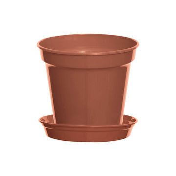 Set of 20cm 4L Brown Plastic Planter Pot & 19cm Round Saucer