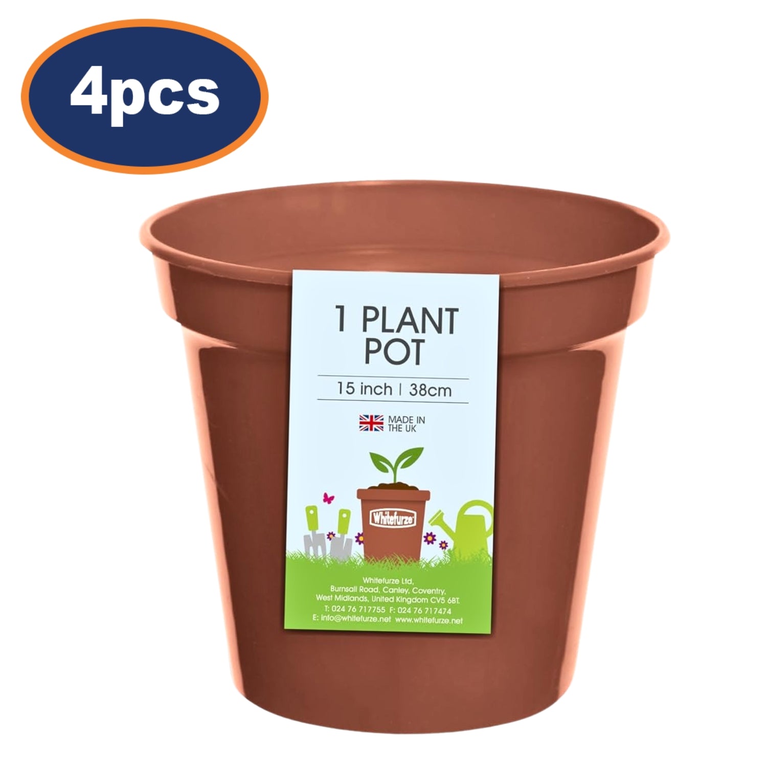 4Pcs 38cm Whitefurze Terracotta Plastic Round Garden Pot