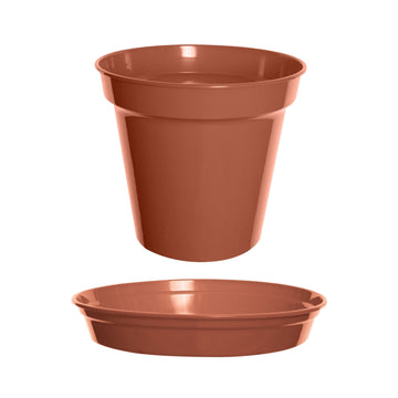 25cm Plastic Terracotta Flower Pot & 25-28cm Saucer Set