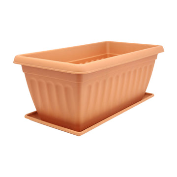 40cm Brown Venetian Plastic Window Box Planter & Drip Saucer