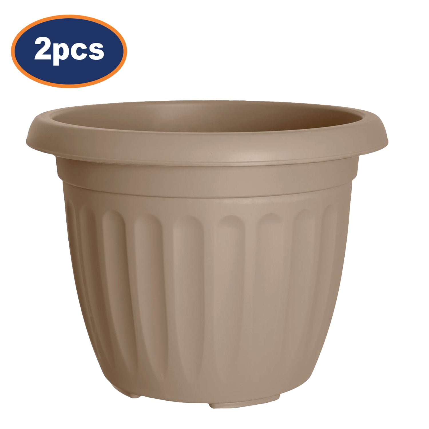 2Pcs 40cm Round Planter Athens Taupe Traditional Garden Pot