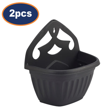 2Pcs 32cm Wall Hanging Planter Plastic Athens Flower Pot Black Garden Basket