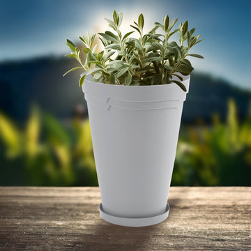 34cm Tall Round Boston Stone Grey Flower Pot