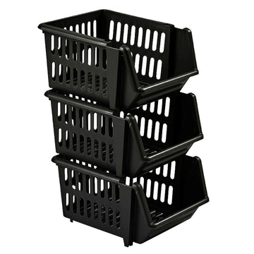 3Tier Stackable Fruit Vegetable Basket Plastic Black