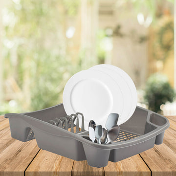 Dish Drainer Drying Rack Dripping Tray Grey