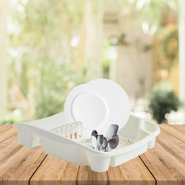 Dish Drainer Drying Rack Dripping Tray Cream