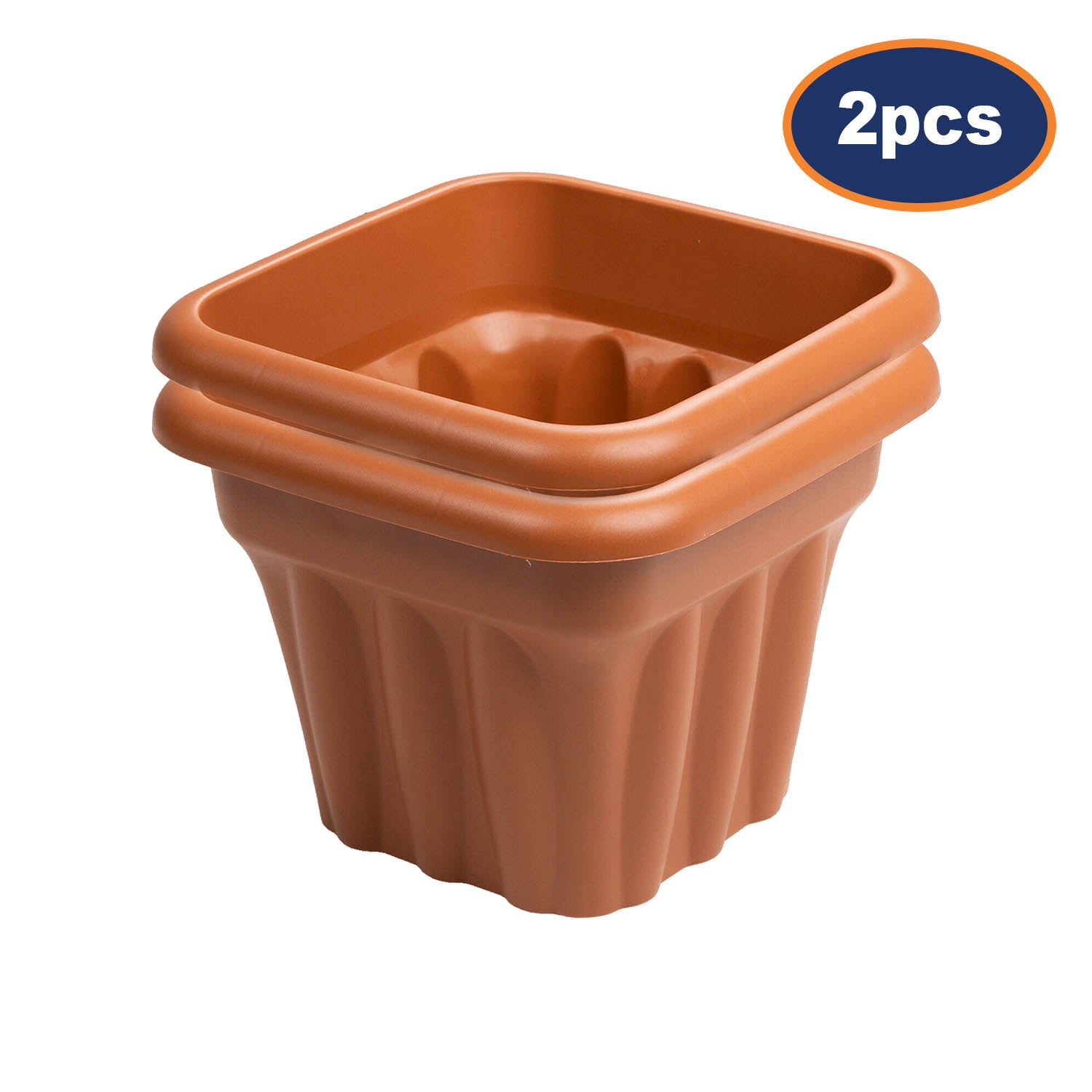 2pc 33cm Brown Square Plastic Planter