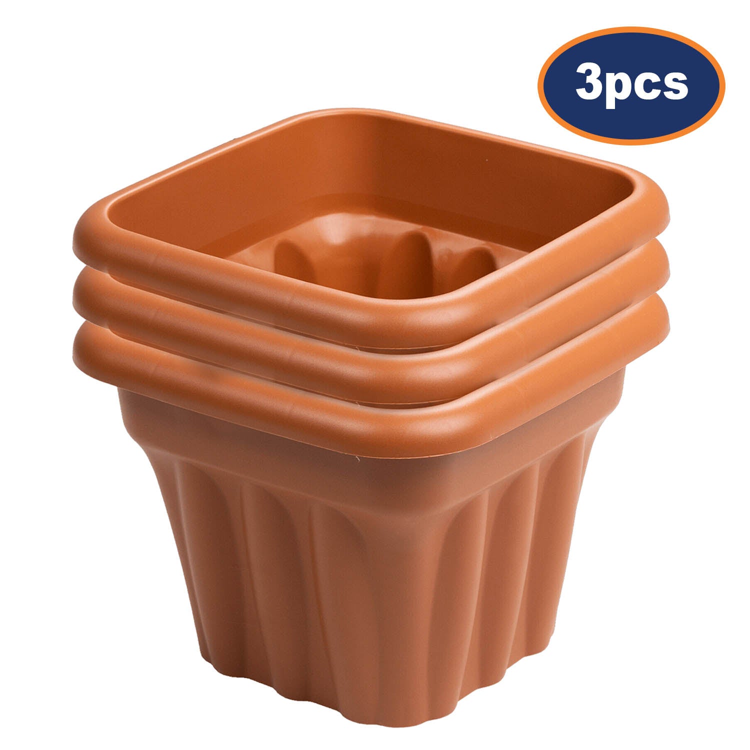 3pc 33cm Brown Square Plastic Planter