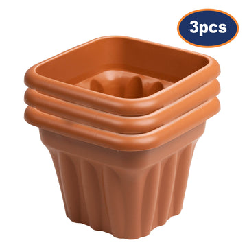 3pc 33cm Brown Square Plastic Planter