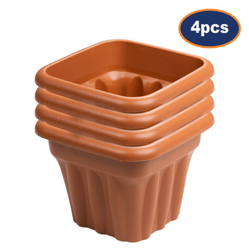 4pc 33cm Brown Square Plastic Planter