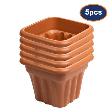 5pc 33cm Brown Square Plastic Planter