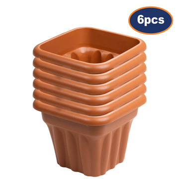6pc 33cm Brown Square Plastic Planter