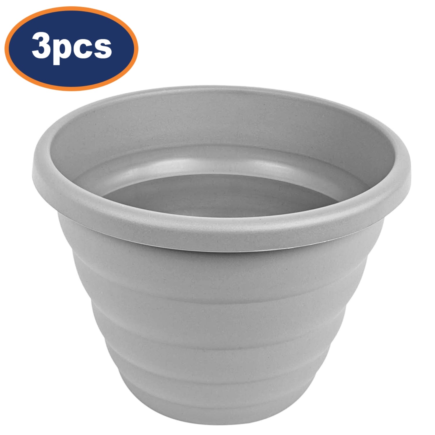 3pc 32cm Round Cement Grey Beehive Planter