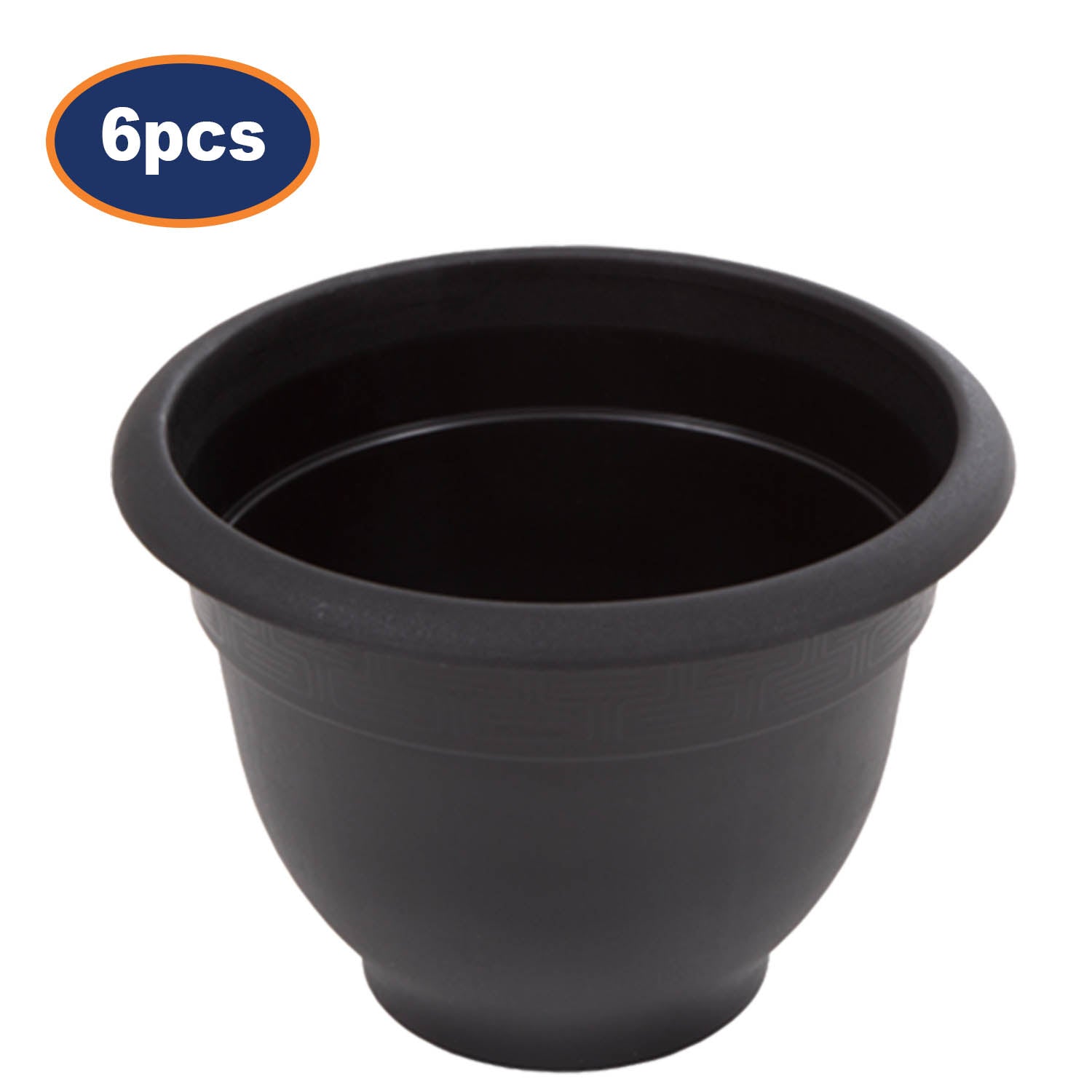 6Pcs 34cm Black Round Bell Plastic Planters