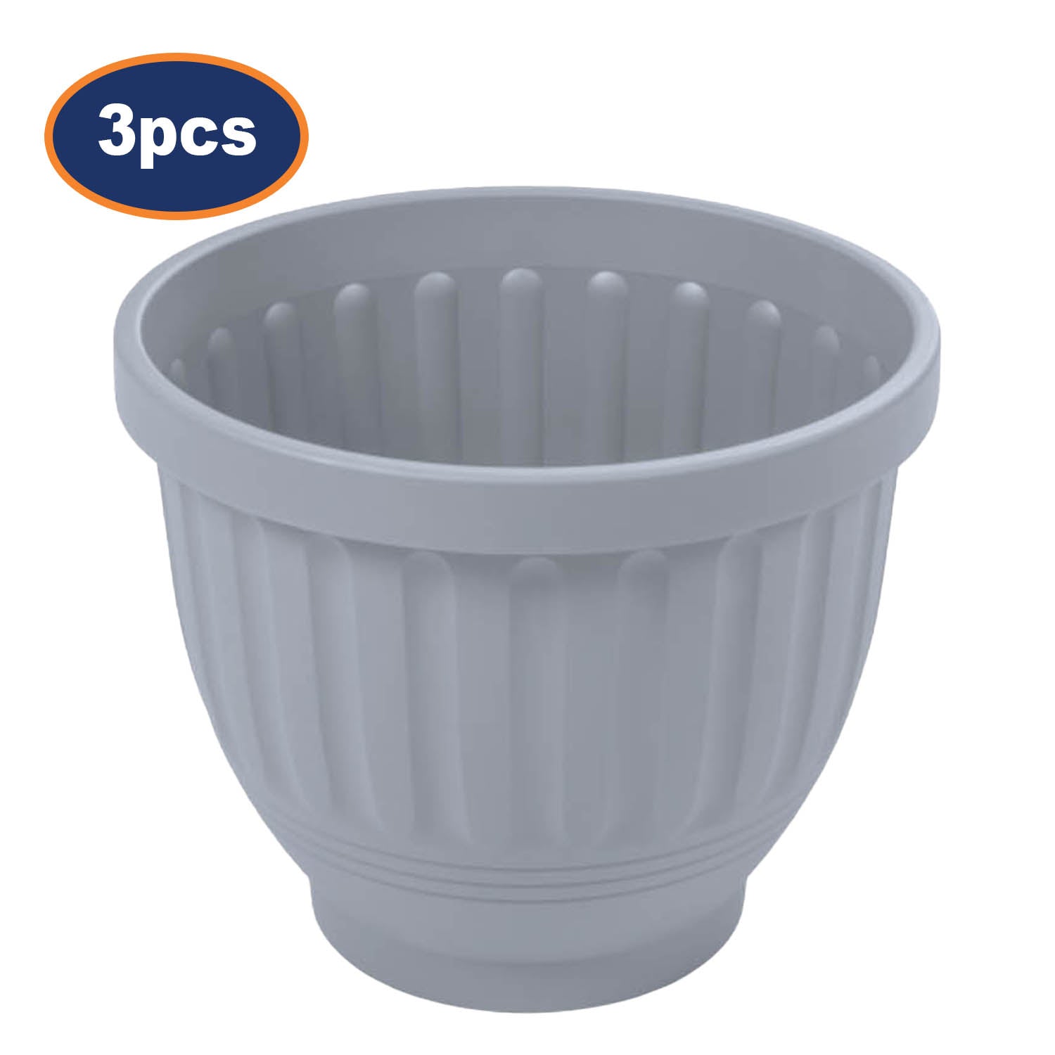 3Pcs 47cm Grey Plastic Etruscan Round Planter